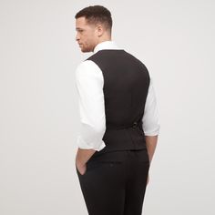 Complete your 3 piece look with our classic black vest. So versatile, pair it with our Classic Black Suit or Tuxedo for a polished look! Black Suit No Tie, Suit No Tie, Classic Black Suit, Black Suit Vest, Formal Vest, Formal Clothes, Black Suit, Formal Suits, Black Vest