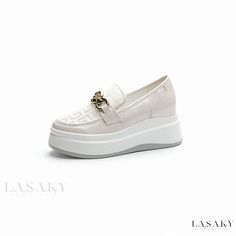 Lasaky - Elevated Mesh Slip-On Loafers with Thick Platform Sole for Breathability and Comfort Beige Synthetic Closed Toe Loafers, White Closed Toe Slip-ons For Office, Summer Slip-on Platform Loafers, Synthetic Closed Toe Platform Loafers, White Synthetic Slip-on Platform Loafers, Slip-on Synthetic Moccasins With Round Toe, Summer Office Platform Loafers With Round Toe, White Slip-on Moccasins With Round Toe, Casual Synthetic Platform Loafers With Pointed Toe