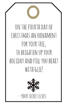 a black and white christmas gift tag with the words,'on the sixth day of christmas