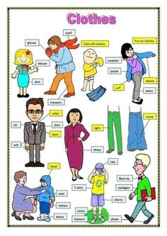 an image of clothes and people in different colors, with the words clothing on them