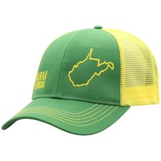 a green and yellow trucker hat with the state of michigan on it's front