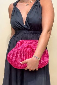 Made from colorful raffia, this clutch adds a touch of fun to any outfit. Perfect for a day at the beach or a night out, it's a must-have for any #SeliniStar. 100% RaffiaFully LinedSize: 8.66 x 15.74 x 7.48 inchesMade by hand in Thessaloniki, Greece Trendy Beach Clutch In Pouch Style, Trendy Pouch Clutch For Vacation, Pink Rectangular Clutch For Vacation, Rectangular Pink Clutch For Vacation, Pink Summer Beach Clutch, Chic Summer Clutch For Shopping, Spring Party Straw Bag, Chic Summer Clutch, Party Woven Straw Bag