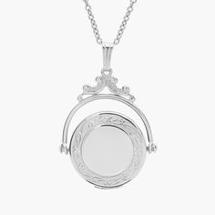 An heirloom perfect piece, this spinning locket is crafted in sterling silver with a Victorian-inspired design on a cable chain necklace. The locket pendant holds two pictures. Pearl Bracelet Gold, Pearl Jewelry Gift, Platinum Rose Gold, Cable Chain Necklace, Gold Rings Fashion, Gold Pearl Necklace, Gold Pearl Earrings, Ladies Diamond Rings, Ring Pendant Necklace