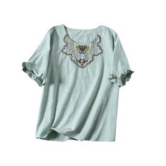 Details: Gender: Women Item Type: T-Shirt Material: Cotton Pattern Type: Embroidery Season: Summer Style: Leisure, Daily, Retro Occasion: Going Out, Daily Size: One Size Length: 63.00 cm/ 24.80 " Bust: 108.00 cm/ 42.52 " Shoulder: 40.00 cm/ 15.75 " Sleeve: 24.00 cm/ 9.45 " Ruffle T Shirt, Summer Vintage, Vintage Embroidery, Vintage Summer, Suits You, Wedding Accessories, Going Out, Tunic Tops, Summer Fashion