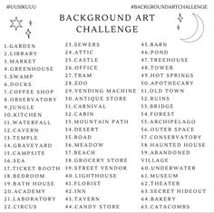 the back ground art challenge is shown in black and white, with text overlaying it