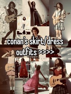 a collage of photos with the words coonan's skirt / dress outfits > > > >