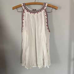 Super Cute, Excellent Condition Never Worn Top. Too Small For Me But Love The Embroidered Edges And Bare Shoulder Bundle Items In My Closet And Save Summer Red Top With Embroidered Neckline, Summer Red Tops With Embroidered Neckline, Red Summer Top With Embroidered Neckline, Embroidered Sleeveless Beach Blouse, Summer Red Blouse With Embroidered Neckline, Casual Red Embroidered Mini Dress, Sleeveless Embroidered Beach Blouse, Red Top With Embroidered Neckline For Summer, Casual Red Mini Dress With Floral Embroidery