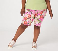 These Bermuda shorts from Isaac: your answer to what makes summer chic!  With a sophisticated silhouette and a comfy elastic-back waistband, feel-good fashion is just around the corner. From Isaac Mizrahi Live!TM.  This product may be a customer return, vendor sample, or on-air display and is not in its originally manufactured condition. It may not be new. In some instances, these items are repackaged by QVC. Summer Chic, Isaac Mizrahi, Around The Corner, Short Pants, Fashion Pants, Bermuda Shorts, Feel Good, Cool Style, Womens Shorts