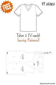 the tshirt 2 v - neck sewing pattern is shown with instructions to sew