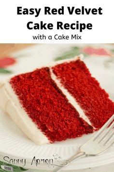 a slice of red velvet cake on a plate with a fork