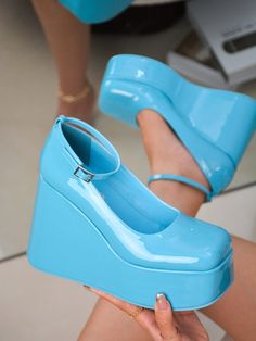 Teal Blue  Collar     Embellished   Women Shoes Turquoise Shoes, Bridesmaid Shoes, Round Toe Heels, Hippie Outfits, Platform Wedge Sandals, Ankle Straps, Platform Wedges, Type 1, Teal Blue