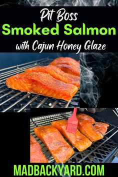 Smoked Salmon on a Pit Boss Pellet Grill with a Cajun Honey Glaze. Great tips for how to prepare and slowly smoke salmon so it is flavorful and perfectly cooked. #pitbosssmokedsalmon #pitbosssmokedsalmonrecipes #smokedsalmononpitboss #pitbosspelletgrillsmokedsalmon #smokedsalmonrecipes #smokedsalmonpitboss #smokedsalmonrecipespitboss #pitbosspelletgrillrecipes #pitbosspelletsmokerrecipes #pitbossrecipes #pitbosssmokerrecipes Salmon Smoker, Pit Boss Pellet Grill Recipes, Smoked Fish Recipe, Pit Boss Pellet Grill, Pellet Smoker Recipes, Honey Glazed Salmon, Bbq Salmon, Grilled Salmon Recipes, Smoked Salmon Recipes