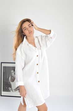 "Creating this collection I was thinking, first of all, about comfort and feelings of those who would wear it. Natural high-quality softened linen, well-considered details and good quality of seams - this is exactly what will help your body to feel taken care of. For stitching parts, I never use an overlock, all internal seams are French (double). Handmade soft linen boyfriend shirt / casual linen men's style shirt for women . You don't have to steal your boyfriend's shirt since you can now have White Linen Blouse With Spread Collar, Linen Long Sleeve Shirt For Loungewear, White Linen Shirt For Loungewear, Oversized White Linen Shirt, White Boyfriend Shirt, White Linen Shirt, Linen Men, Natural High, Boyfriend Shirt