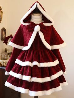 Red Christmas Tweed Cape Punk Dress, Hooded Cape, Jumper Skirt, Christmas Plush, Sweet Lolita, Lolita Dress, Christmas Dress, Gothic Lolita, Christmas Carol