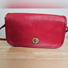 1980's Vintage Red Leather Coach Dinky Crossbody Purse Handbag. I Would Say It Is In Excellent Used Condition. Yes, Someone Has Definitely Used It, But It Is So Beautiful.. Made In Nyc Usa It Is More Beautiful Than The Photos Show. 649-408 Leather Coach, Vintage Coach, 1980s Vintage, Crossbody Purse, Coach Dinky Crossbody, So Beautiful, Coach Bags, Purses Crossbody, Red Leather