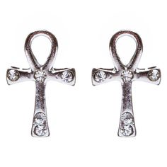 Cross Jewelry Crystal Rhinestone Lovely Cross Charm Stud Earrings E910 Silver Cross Stud Earrings, Cross Earrings Studs, Stud Style, Jewelry Crystal, Cross Jewelry, Cross Charms, Metal Casting, Crystal Rhinestone, Rhodium Plated