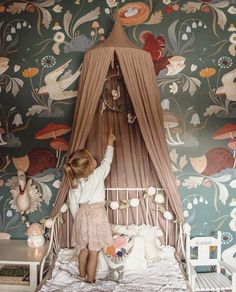 Cute Hedgehog & Squirrel Wallpaper for Walls, Mushroom Forest Mural | anewall – Anewall Vintage Girls Rooms, Girls Room Wallpaper, Nursery Trends, Forest Mural, Big Girl Rooms, Boho Nursery, Wallpaper Bedroom, Woodland Nursery, Room Wallpaper