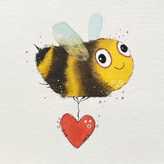 a drawing of a bee holding a heart