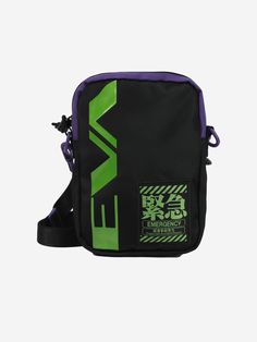 Evangelion Eva Unit-01 Mini Messenger | Official Apparel & Accessories | Dumbgood™ Eva Unit, Unit 01, Artwork Interior, Mini Messenger Bag, Webbing Strap, Black Neon, Printed Artwork, Pocket Top, Perfect Bag