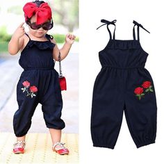 Fashion Kids Baby Girls Strap Flower Romper Jumpsuit Playsuit Outfit Clothes Playsuit Outfit, Playsuits Outfit, Flower Romper, Kids Frocks Design, Kids Dress Wear, Baby Wallpaper, Girls Frock Design