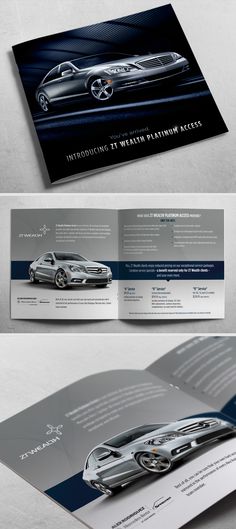 a brochure is shown with an image of a car on the front and back