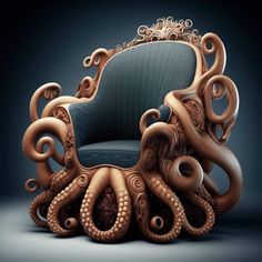 an octopus chair is sitting in the middle of it's legs, with tentacles crawling out