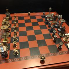 an old chess board with gears on it