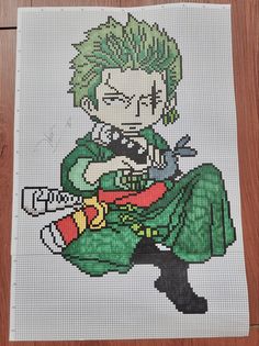 #pixelart #onepiece #zoro #art Zoro Art, Anime Minecraft, Metal Slug, Anime Pixel Art, Art N Craft, Roronoa Zoro, Perler Bead Patterns, Mosaic Art