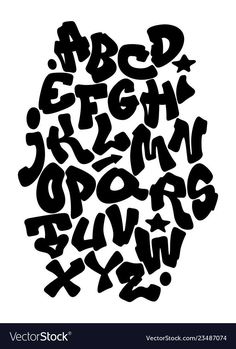 Graffiti hand lettering alphabet font vector image on VectorStock Drippy Font Alphabet, Graffiti Lettering Simple, Graphiti Alphabet Fonts, Cute Hand Lettering Fonts, Griffti Letters Alphabet, Graphic Fonts Alphabet, Graphity Street Art Letters, Graphic Letters Alphabet, Cool Fonts Alphabet Graffiti