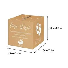 a cardboard box with an image of a dog's paw on it and measurements