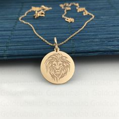 ● Material of pendant: Solid gold 14k ( REAL GOLD ) ● Metal Stamp: 14k ● The pendant is available in 3 sizes: 14,0 mm / 0,55 inches ( Diameter ) 16,5 mm / 0,65 inches ( Diameter ) 19,1 mm / 0,75 inches ( Diameter ) ( In the photos the size of the pendant is 14mm / 0.55 inches Diameter ) ● Material of chain: Solid gold 14k ( REAL GOLD ) ● Chain Options: **Chain No.1  :  thickness 0,7mm  **Chain No.2 :  thickness 1,3mm ● Chain Length: - 40 cm / 15,75 inches ( Length ) - 45 cm / 17,72 inches ( Leng Symbolic 14k Gold Engraved Charm Necklaces, 14k Gold Jewelry For Commemoration, Yellow Gold Jewelry With Engraving For Commemoration, 14k Gold Jewelry With Engraving Option For Commemoration, Lion Head Necklace, Schmuck Gold, Lion Charm, Real Gold Chains, Lion Pendant