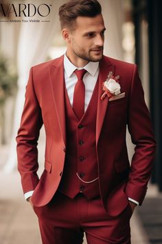 >>ORIGINAL ARTWORK AND CONTENT, PLEASE DO NOT COPY<< Men Suits, Suits For Man, Elite Red Three Piece Suit - Sophisticated Style, Formal Attire, Formal piece Wedding Suit, Double Breasted, Formal Fashion Slim Fit Suit. Elevate your style with our exquisite red three-piece suit for men. This timeless ensemble is perfect for weddings, formal events, or any occasion where you want to make a lasting impression. Crafted with the finest attention to detail, our suit exudes sophistication and confidence. 🔴 Key Features: ✨ Three-Piece Perfection: This suit includes a tailored blazer, matching vest, and flat-front trousers, providing a complete, polished look. ✨ Premium Quality: Our suit is made from high-quality materials that offer comfort and durability throughout the day. ✨ Classic Red Elegance Red Best Man Suit, Red And White Tuxedo For Men Wedding, Mens Red Suit Wedding, White And Red Groom Suit, Red Velvet Groom Suit, Wine Red Tuxedo, Red Suit Men Wedding, Red Fitted Suit For Groom, Elegant Tailored Red Suit