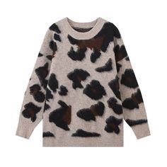 Style: Casual Fit: Loose Fabric: Jersey Pattern: Animal Print Element: Jacquard Top Length: Long Neckline: Crew Neck Sleeve Type: Regular Sleeve Length: Long Sleeve Main Composition: Polyester Season: Fall/Winter Jacquard Top, Jersey Pattern, Autumn Sweater, Animal Print Pattern, Knitted Animals, Knit Texture, Cozy Style, Floral Shirt Dress, Casual Sweater