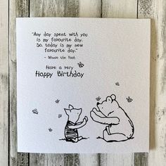 a handmade birthday card with winnie the pooh and her teddy bear saying happy birthday