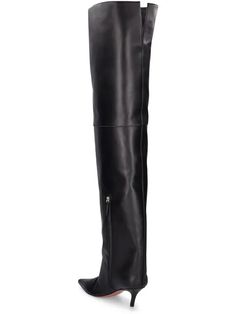 Amina Muaddi 60mm Fiona Nappa Thigh-high Boots - Black | Editorialist Chic Leather Thigh High Heeled Boots, Chic Thigh-high Leather Heeled Boots, Luxury Calf Leather Knee-high Evening Boots, Luxury Evening Knee-high Calf Leather Boots, Luxury Calf Leather Knee-high Boots For Evening, Designer Leather Knee-high Boots For Night Out, Elegant Over-the-knee Heeled Boots For Evening, Luxury Knee-high Boots For Evening, Luxury Leather Knee-high Boots For Evening