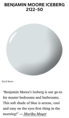 an advertisement for the behann moore iceberg paint color is shown in white