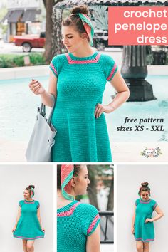 the crochet pineapple dress pattern is shown in three different pictures