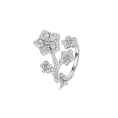 Full Bloom Flowers Exquisite Ring in S925 Sterling Silver Product Features: Begonia flowers are in full bloom elegantly, and the crystal small diamonds shake off on pure petals. Designer picked 5 white Begonia flowers of different shapes into one flower branch. The most beautiful Begonia flowers dominate, the most delicate one has a branch tail,the rest are symmetrically pruned on the side and bent into a ring to form an elegant and clear white begonia flower ring. Product Information Material: Begonia Flowers, Bloom Flowers, Plant Jewelry, One Flower, Shake Off, Flower Branch, In Full Bloom, Diamond Flower, Open Ring