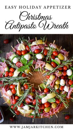 Antipasto wreath holiday appetizer recipe Antipasto Skewer Wreath, Holiday Antipasto Wreath, Antipasto Wreath Christmas Appetizers, Wreath Food Christmas, Antipasta Skewer Wreath, Holiday Antipasto Platter, Christmas Wreath Antipasto Skewers, Antipasto Christmas Wreath, Antipasto Skewers Christmas