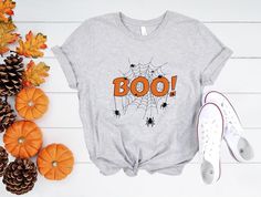 Orange and Black Boo Spiderweb Shirt Halloween Shirt Spooky - Etsy Spiderweb Shirt, Spider Shirt, Boo Shirts, Teacher Outfits