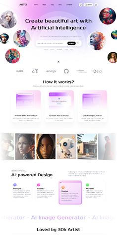 the homepage design for an art studio