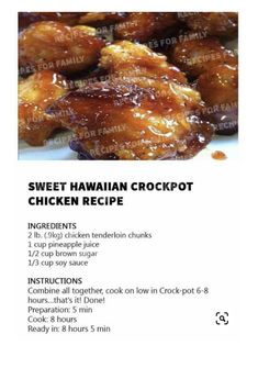 the recipe for sweet hawaiian crockpot chicken is shown in this brochure