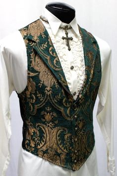 Green Fitted Formal Vest, Fitted Green Formal Vest, Formal Fitted Green Vest, Elegant Fitted Green Vest, Green Fitted Classic Vest, Fitted Green Vest For Fall, Aristocrat Vest, Gold Waistcoat