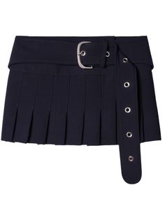 Off-White Belted Pleated Miniskirt - Farfetch Pleated Miniskirt, Off White Belt, Belted Mini Skirt, Blue Belt, Wool Mini Skirt, Yoko London, White Belt, Ballet Flat Shoes, Ski Wear