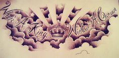 a drawing of a crown and clouds with words on it