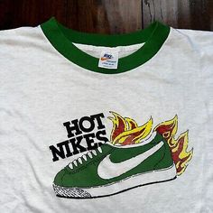 Premium Nike Vintage 1970s RARE T Shirt Mens L 70s Hot Nikes Blazer On Fire Basketball, Men clothing Vintage Nike Cotton Tops, Nike Retro Tops For Streetwear, Retro Nike Tops With Graphic Print, Retro Nike Tops For Streetwear, Nike Vintage, Nike Blazer, On Fire, Men Clothing, Vintage Nike