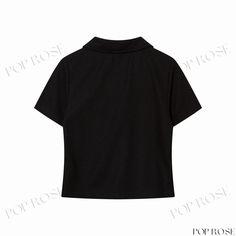 Relaxed yet Refined Blouse Set Trendy Black Top With Collared Neckline, Black Collared Blouse For Summer, Summer T-shirt With Collared Neckline, Black Fitted Tops With Collared Neckline, Black Summer Blouse With Collared Neckline, Trendy Solid Color Tops With Collared Neckline, Black Top, Short Sleeves, Slim Fit