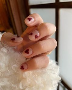 Very Short Nails Ideas Winter, Heart Short Nail Designs, Gel Nail Designs For Valentines Day Short Nails, Small Nail Designs Simple, Small Nail Designs, Small Nails Design, Nail Heart Design, Gelmoment Nails, Vegas Nails