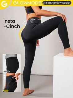 GLOWMODE 24" FeatherFit™-Sculpt Insta-Cinch Crossover Hold Up Pocket Leggings Yoga Workout GymI discovered amazing products on SHEIN.com, come check them out! Drop Shoulder Cardigan, Shapewear Tops, Women Sports, Yoga Workout, Compression Leggings, Pocket Leggings, Cosplay Dress, Athletic Leggings, Women Corset