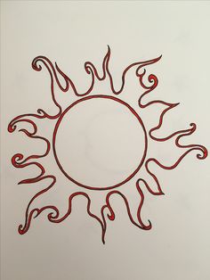 a drawing of a sun with red lines in the middle